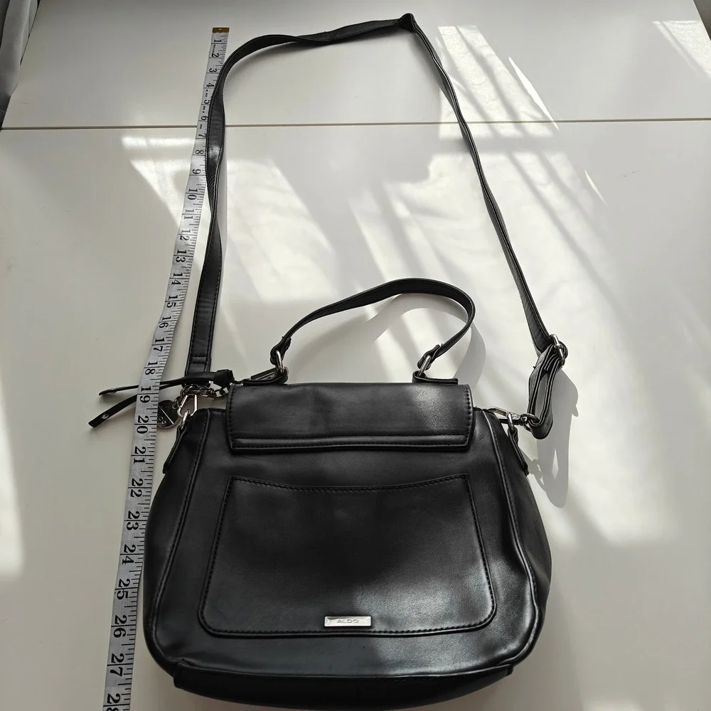 Aldo Black Studded Crossbody Bag Silver Hardware Moto Rocker Satchel Handbag